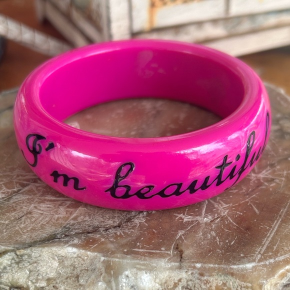 Pink Lucite Bangle Bracelet - Picture 6 of 7